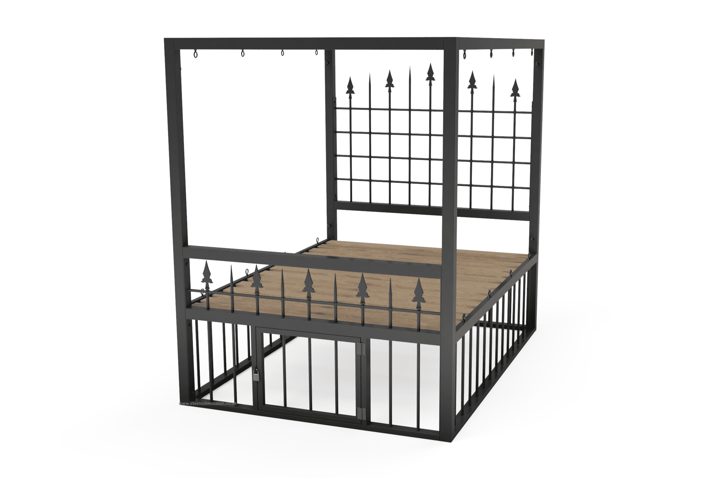 Four poster gothic design BDSM bondage bed with cage - Steel Submission